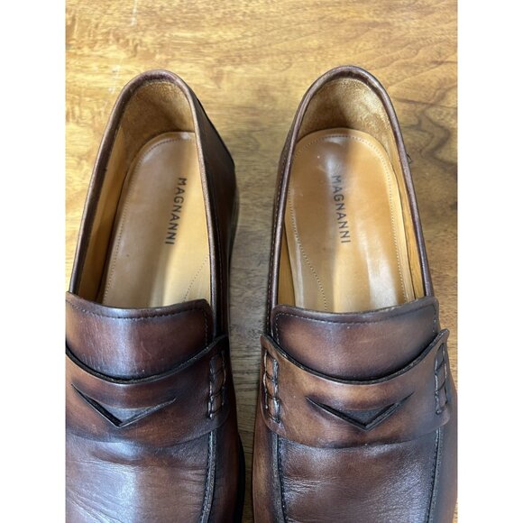 Magnanni Men’s 8.5 M Brown Distressed Penny Loafers Ramiro II 18041 Money Preppy - Picture 6 of 11